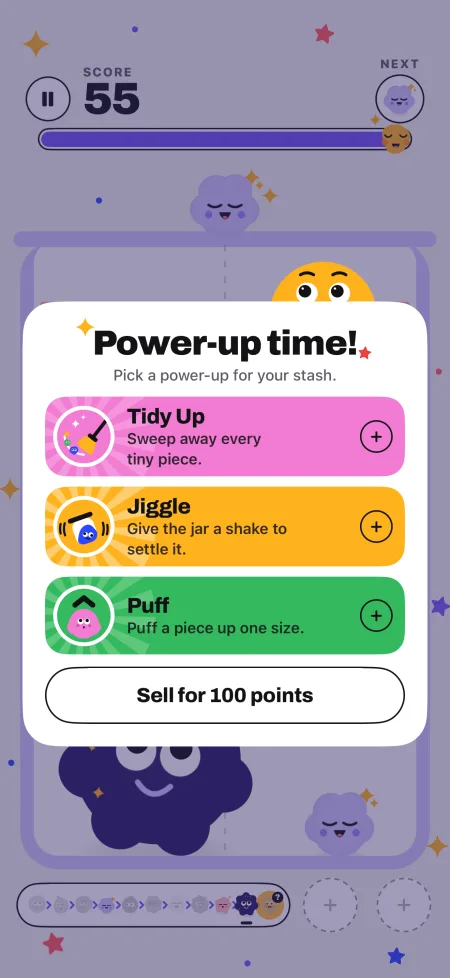 Choosing one of three power-ups after filling the Smoosh meter
